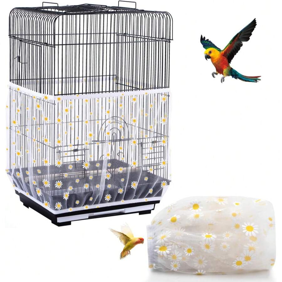 Bird Cage Feeding Net, Feeding Net Protective Cover, Parrot Nylon Mesh Cover, Universal Soft Breathable Cage Net With Elastic Hem, Suitable For Round And Square Bird Cages - View 1