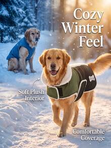 1 Dog Winter Coat, Fleece Lined Puppy Jacket, Adjustable Easy To Put On And Take Off Pet Vest | Cold Weather Snow Suit, Suitable For Small Dogs - Dark Green - View 3