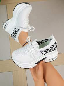 Women Platform Sneakers, Lace Up, Wedge Sole, Low Top Design - White - View 8