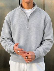 Men's Fashionable Street Style Minimalist Printed Zip-Up Hooded Sweatshirt, Autumn/Winter - Grey - View 1