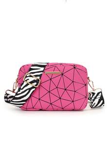 1pc Women's Geometric Rhombus Print Camera Bag, Zebra Stripe Wide Strap Crossbody Small Bag, Casual Versatile Lightweight Shoulder Bag - M1705 - View 13