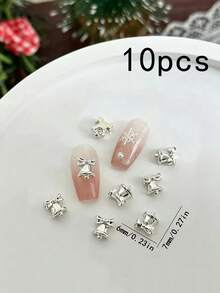 10 Pcs Christmas Bell Nail Art Charms, 3DAlloy Silver And Gold Nail Decorations,Manicure Accessories, Nail Rhinestones/Nail Gems - Multicolor - View 7