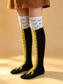 1/4 Pair Unisex Realistic Chicken Claw Knee-High Socks, Creative Chicken Foot Feather Lace Design, Elastic Non-Constricting Non-Slip, Personalized Outfit Piece For Girls And Hot Girls, Halloween Party Photo Prop, Cosplay Prank Accessory, Funny Gift For Best Friend With High Attention-Grabbing Long Socks - Multicolor - View 9