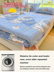 1pc Autumn/Winter Thick Soft Breathable Snowflake Flannel Print Fitted Mattress Cover (Single Fitted Sheet), Instant Warmth Moisture-Wicking Breathable, Non-Slip Mattress Cover, Easy To Remove And Machine Washable, Suitable For All Seasons, 30cm Height, Perfect For Bedroom Decor - Astronaut - View 11