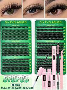 MEM 570pcs D Curl Cluster False Eyelashes Set, Beginner-Friendly Eyelash Kit With Glue And Tweezers, Soft Voluminous Single Cluster Lashes, Suitable For Daily, Wedding, Party, Halloween, Christmas Holiday Gift - Black - View 4