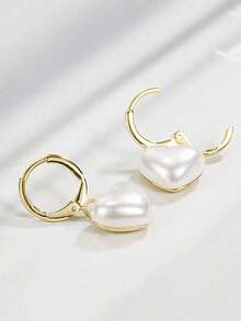 1 Pair Fashion Heart-Shaped Faux Pearl Pendant Earrings, Holiday Jewelry Gift, Suitable For Children's Daily Wear, Mother's Day Gift - Gold - View 2