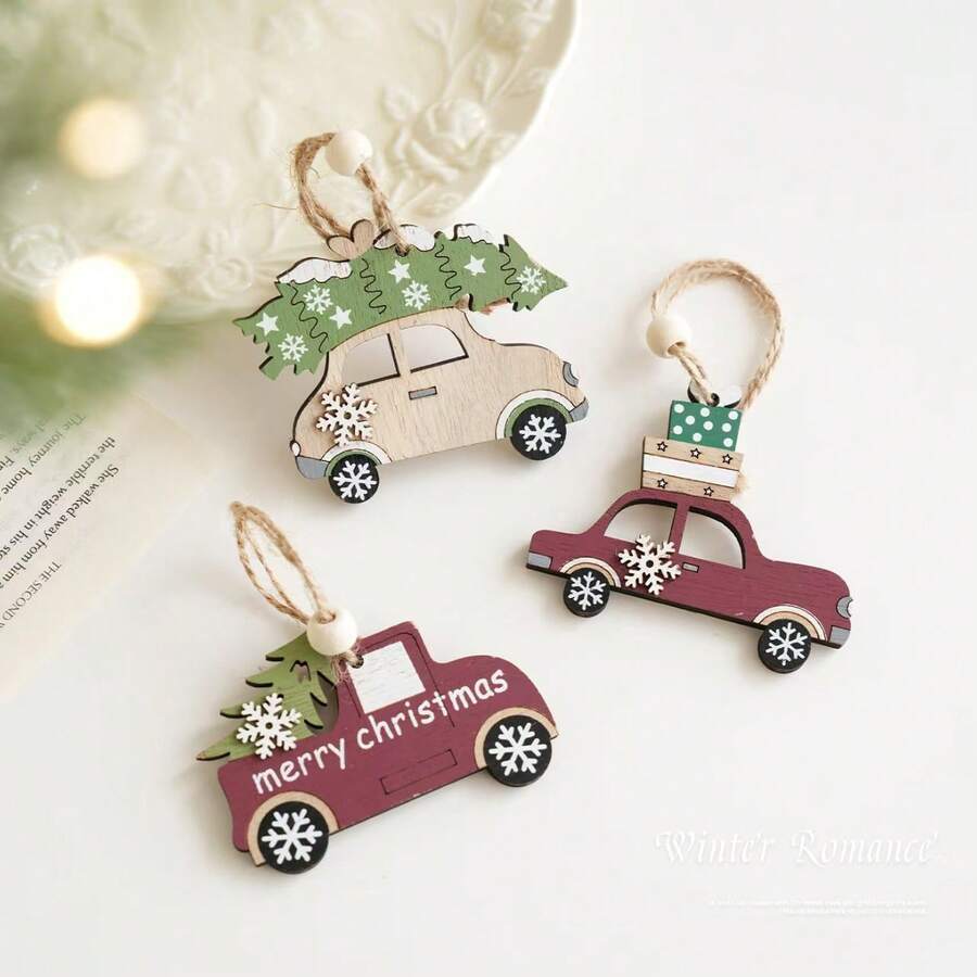New Christmas Sleigh Reindeer Wooden Creative Small Ornament Light Hanging Decoration Christmas Festival Decor Gift - Multicolor - View 1