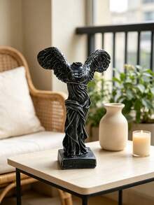 1pc Black Winged Victory Of Samothrace Statue, Classic Greek Goddess Sculpture With Draped Robe & Feathered Wings, Resin-Look Art Decor For Shelf & Entryway - 1 Pc - View 2