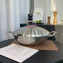 18/10 Stainless Steel 36CM Wok, Thickened Three-Layer Composite Steel, Multi-Function Stir-Fry Pan, Low Smoke, No Coating, Physical Non-Stick - View 2