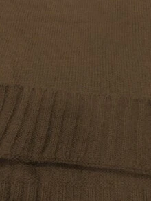 Women's Casual Autumn/Winter Solid Gray High Neck Batwing Sleeve Knit Top, Cinched Waist Textured Design, Daily Commute Office Pullover - Brown - View 8