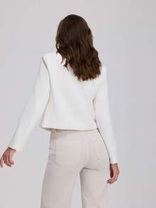 Women's Long Sleeve Round Neck Double-Breasted Blazer - White - View 2