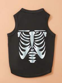 LUCKIE PAW 1pc Halloween Skeleton Print Funny Pattern Pet Vest Suitable For Small & Large Dogs Cats Indoor Outdoor - Black - View 8