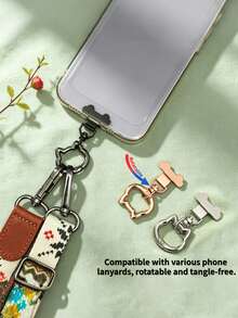Cute Cat Head Shaped Metal Phone Strap Connector Tab, 360° Rotatable Universal Phone Lanyard Patch, Anti-Drop Phone Case Hanging Tab, Detachable Connector Compatible With All Crossbody Phone Lanyards, Stylish Women Phone Decor Accessory - Multicolor - View 1