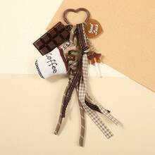 Creative Plaid Lace Tassel Fabric Strawberry Coffee Keychain Decoration Chocolate Pendant Fashion Bag Accessories - Multicolor - View 7