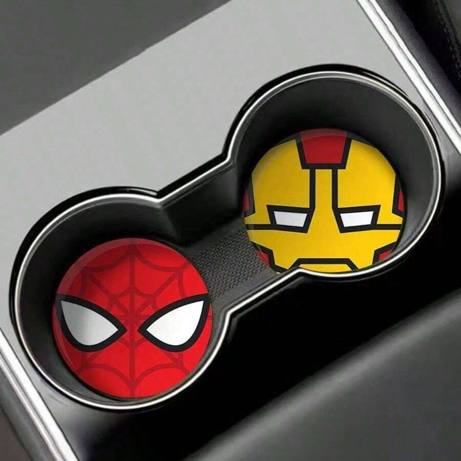 Hasbro 2 Buah/Set Alas Gelas dan Alas Pintu Mobil Bergambar Spider-Man dan Iron Man, Alas Penyimpanan Anti Selip Interior Mobil Kartun - Karpet anti air untuk mobil - View 1