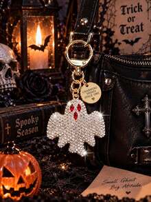 Halloween Themed Funny Bat & Ghost Keychain, Unique Ghost Bag Charm, Fashionable Creative Floating Style Car Key Accessory - Multicolor - View 3