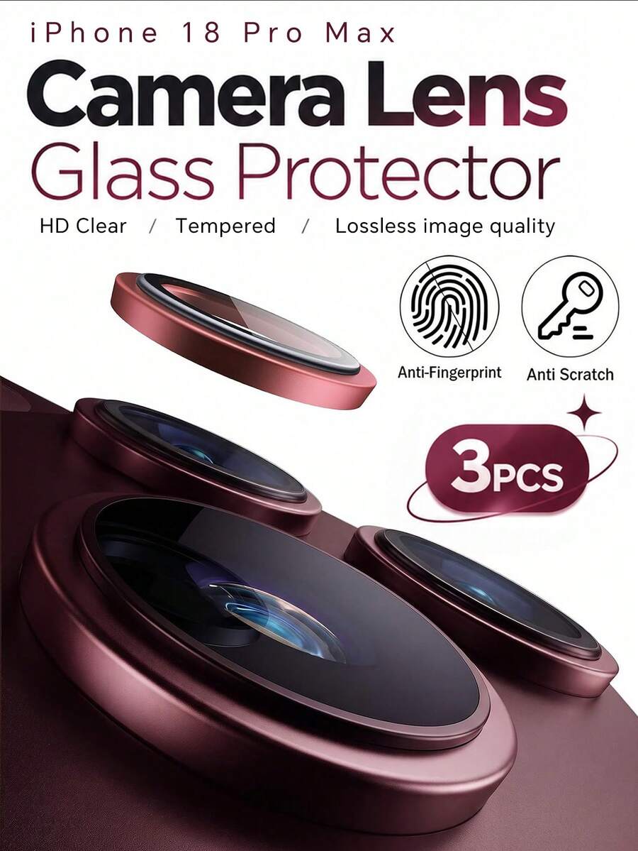 3 Packs [2026 New] 9H+ Stepped Camera Lens Protector Compatible With Iphone 18 Pro Max/18 Pro, Burgundy Color, HD Clear, Anti-Scratch, Shatterproof, Anti-Fingerprint, Bubble Free, Easy Install, Case Friendly, Full Coverage, Birthday Gift For Friends & Family - Burgundy - View 1