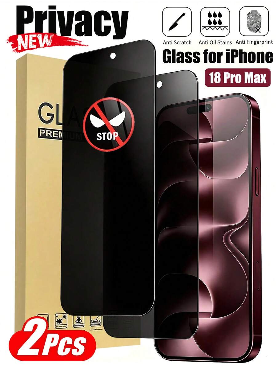2 Packs Privacy Screen Protector Compatible With Iphone 18 Pro Max (6.9-Inch) | Anti-Spy Tempered Glass (Compatible With 18 Pro, 17 Pro Max, 17, 17 Pro, 16 Pro Max, 16, 16 Plus, 16 Pro, 15 Pro Max, 15, 15 Pro, 15 Plus, 14, 13, 12, 11 Pro Max, Etc.) | Full Coverage | Easy Installation | 9H Hardness | Scratch-Resistant | Black - Black - View 1