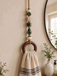 1pc Decorative Beaded Towel Hanger, Bohemian Macrame Beads, Decorative Towel Ring Bathroom And Kitchen, Rustic Beaded Hanging Rack And Home Bathroom Art Wall Decoration - Towel Ring - View 8