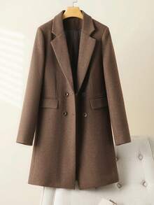 Women's Wool Coat, Mid-Length, Novel Slim Fit, Elegant, Suitable For Autumn/Winter, Women's Wool Jacket - Coffee Brown - View 1