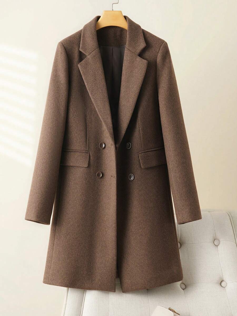 Women's Wool Coat, Mid-Length, Novel Slim Fit, Elegant, Suitable For Autumn/Winter, Women's Wool Jacket - Coffee Brown - View 1
