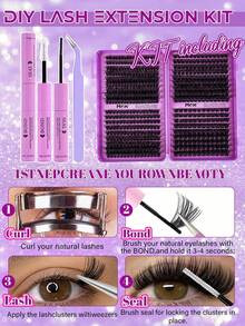 MEM 540 D Curl Cluster False Eyelashes: Lightweight Segmented 3D Voluminous Lashes. Includes Glue, Tweezers And Other Tools - Perfect For DIY Makeup, Suitable For Work, Party And Wedding. Halloween And Christmas, Lash Clusters... - Black - View 8