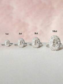 1pc Shiny Oval Engagement Ring/Wedding Ring, Women's Promise Ring/Eternity Ring, Exquisite Jewelry Gift - Silver - View 4