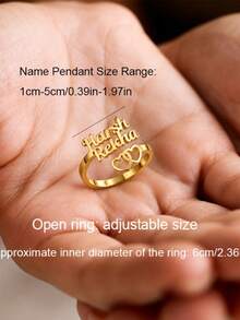 客製化女款心形雙姓名戒指，時尚極簡優雅可調節浪漫情侶戒指，適合送給女友、妻子、母親及重要的人，週年紀念、生日、情人節與聖誕節的意義禮物 - 金色心 - 查看 5