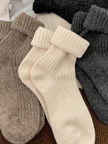 5 Pairs Random Style Women's Winter Solid Color Vertical Striped Socks, Warm Soft Elastic, Simple Casual, Suitable For Home And Outdoor Daily Wear - Multicolor - View 6