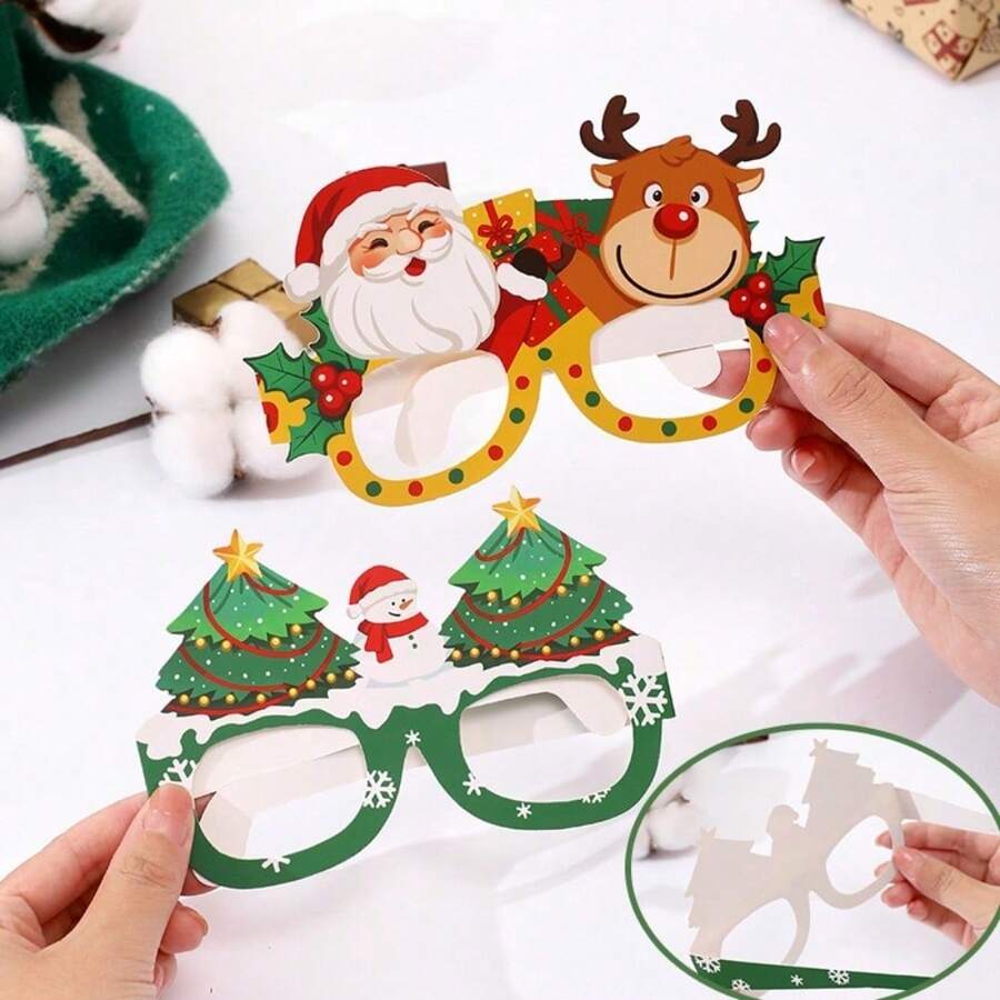 6/12pcs Kacamata Pesta Natal - Desain Santa, Kepingan Salju, dan Rusa Kutub yang Meriah untuk Dewasa & Remaja, Kacamata Kertas untuk Perayaan Liburan - MultiWarna - View 1