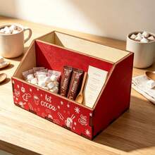 1pc Christmas Red Wooden Hot Cocoa Bar Storage Rack, Snowflake Letter Print Multi-Compartment Organizer Box, Open Rectangular Wooden Box, Christmas Holiday Kitchen Countertop Home Desktop Decor - Multicolor - View 6
