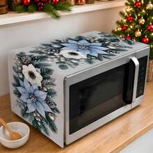 2DFLAT 1PC Gray Blue Silver Flower Christmas Microwave Dust Cover, Light Blue One-Piece Red Silver Lotus Pine Branch Pine Cone Kitchen Appliance Cover Cloth - Multicolor - View 2