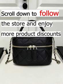 Lightweight Mini Handbag,Small Women Tote Bag,Rhombus Stitching Bag,Shoulder Bucket Bag-For Office,Campus,Commuting,Outdoor Activities,Travel,Outings - Black - View 4