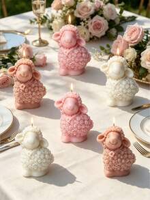 1pc Cartoon Curly Sheep Scented Candle, Creative Atmosphere Decor, Sheep Shaped Handmade Soy Wax Candle, Suitable For Wedding Table Centerpiece, Baby Shower, Home Room Decoration, Holiday Gift Candle - Multi-color - View 5