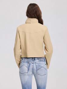 Women's Button Long Sleeve Casual Pocket Decor Stand Collar Jacket Coat Suitable For Autumn/Winter - Khaki - View 2