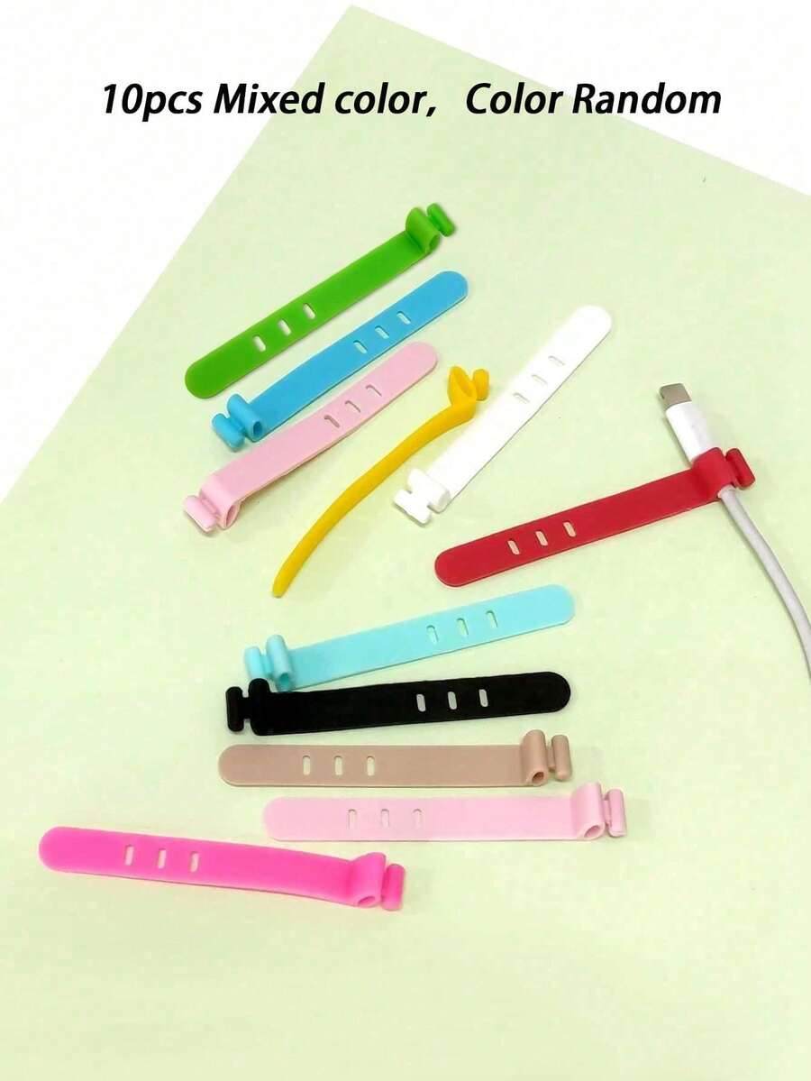 10pcs Multi-Color Mixed Silicone Earphone Cable Ties, Cable Organizer For Earphone Cable, Power Cable, Charging Cable - A - View 1
