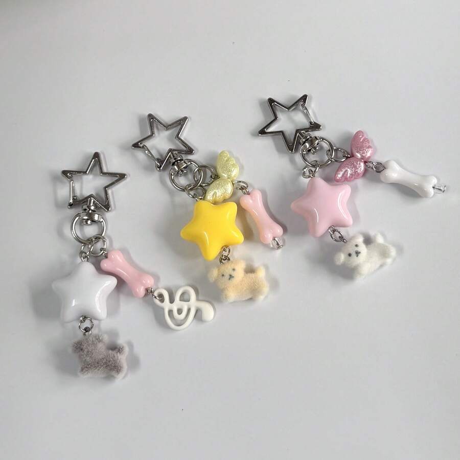 Ins Sweet Girl Style Five-Pointed Star Resin Pendant, Cute Puppy Bone Wing Keychain, Dopamine Style Bag Decoration Accessory - Puppy Style - View 1