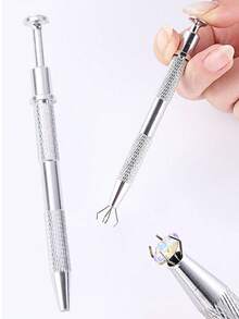 1pc Rhinestone Bead Pickup Tool Stainless Steel 4-Prong Tweezers For Beads, Gems, Jewelry Parts, Jewelry Making Tool, Suitable For DIY Jewelry Making Accessories - Silver - View 1