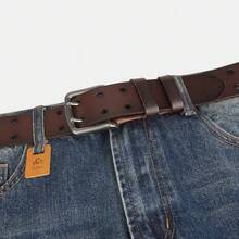 Sabuk Kulit Asli Pria Dilengkapi dengan Gesper Bingkai Persegi Dua Pin dan Detail Lubang Tali Dua Baris pada Tali Padat yang Halus - SS054 - View 8