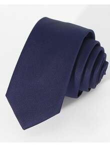 1PC Men's Fashion Solid Color Suit Fabric Dark Blue Tie Suitable For Business Daily Matching - Navy Blue - View 2