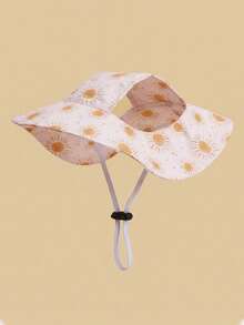 Minimalist Pet Sun Hat, Cute Little Sun Pattern, Hollow Ear Design, Adjustable Non-Slip Sun Protection Hat, Comfortable Without Squeezing Ears, Suitable For Small Dogs To Wear Outdoors In Spring And Autumn, Happy Puppy Hat - White - View 10