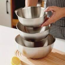 3pcs Stainless Steel Mixing Bowl Set, Includes Kitchen Cooking Basin, Dishwashing Basin, Fruit Bowl, Noodle Bowl, Kitchen Utensils, Baking Tools And Kitchen Accessories - Multicolor - View 7