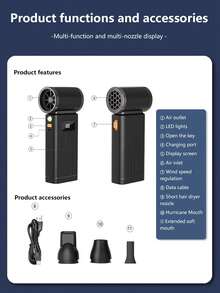 Handheld Turbo Air Blower, Portable Electric Air Duster With Adjustable Wind Speed, Turbo Jet Fan, Brushless Motor, High-Speed Powerful Fan, USB Rechargeable, Digital Display, High Power Fan, Suitable For Car, Computer, Keyboard, Home And Outdoor - A - View 3