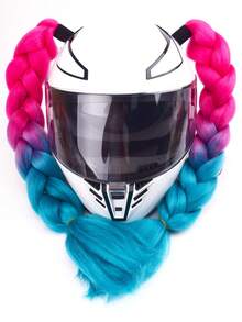 2pcs/Set Helmet Decorative Wig Braids, With Suction Cups And Double-Sided Adhesive, Motorcycle Helmet Wig Braids, Multiple Colors Bicycle Helmet Braids Hair Tail (Helmet Not Included) - Multicolor - View 21