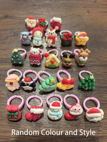 10Pcs Kids Christmas Themed Adjustable Rings, Cute Resin Santa Snowman Elk Design Finger Rings, Xmas Daily Wear For Girls (Without Box, Random Style) - Multicolor - View 3