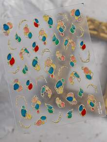 1 Sheet, 2 Styles Metallic Nail Stickers, Colorful Abstract Gemstone Pattern Nail Decals, Gold Outline Self-Adhesive DIY Nail Art Decorations For Women, Christmas Gift - Multicolor - View 12