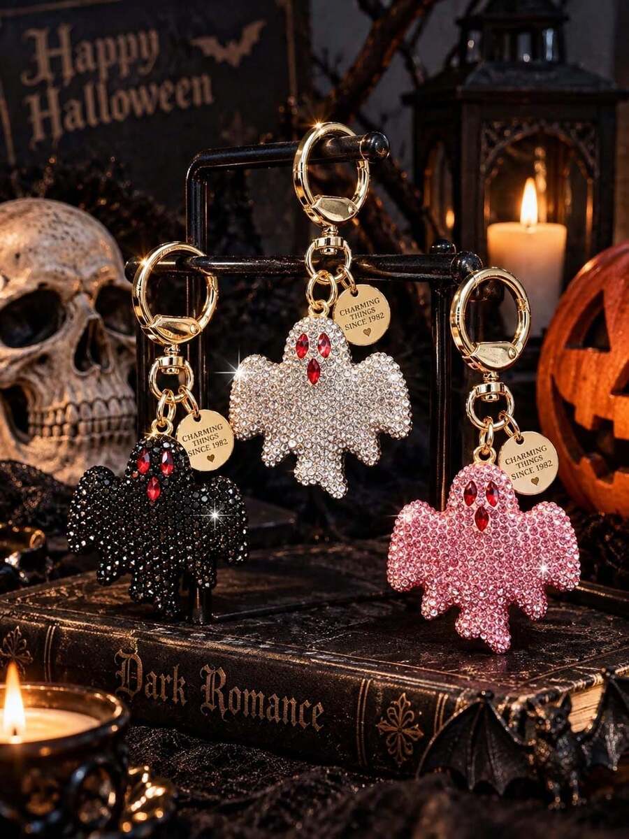 Halloween Themed Funny Bat & Ghost Keychain, Unique Ghost Bag Charm, Fashionable Creative Floating Style Car Key Accessory