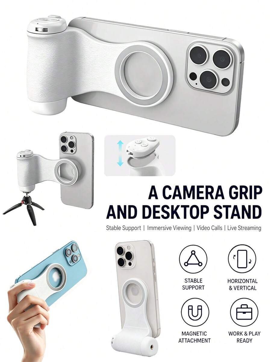 Pegangan Kamera Ponsel Magnetik dengan Remote Rana yang Dapat Dilepas, Braket Pemotretan Ponsel Universal dengan Pemicu Zoom Jarak Jauh, Stabilizer Gimbal Genggam untuk Fotografi Smartphone, Kompatibel dengan Ponsel Apple dan Android, untuk Selfie/Vlog/Perekaman Video - MultiWarna - View 1