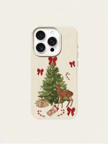 1pc Deer Leather Texture Cream Tree Deer Bow Christmas Phone Case,Compatible With IPhone 18 Pro Max 17 Pro Max 16 Pro Max 15 Pro Max 14 Pro Max & 11/12/13/14/15/16/17/18 Pro/Plus - Multicolor - View 5