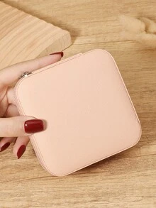 Contemporary Mini Jewelry Box, Zipper Travel Organizer For Necklaces, Earrings, Rings, Bracelets, Compact & Secure - White - View 16
